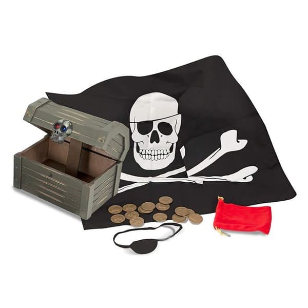 Piratkista i trä - MELISSA &amp; DOUG - Med tillbehör och hemligt fack