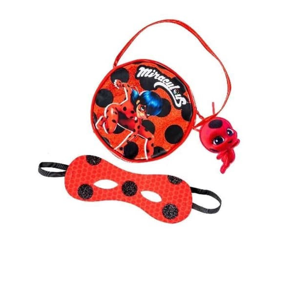 Ladybug Miraculous Costume för barn - röd väska och ikonisk mask med avtagbar Tikki-figur