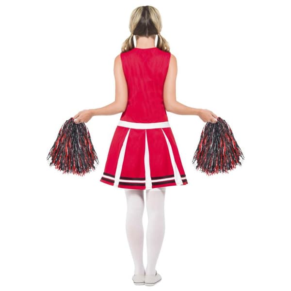Smiffys Pompom Girl Kostym - Röd och vit klänning med Pompoms - Blandad vuxen