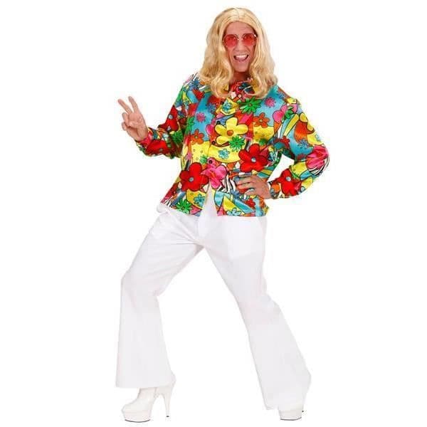 Hippieblommig skjorta - Baba cool - 60'-70' - Flerfärgad - Vuxen - Vit
