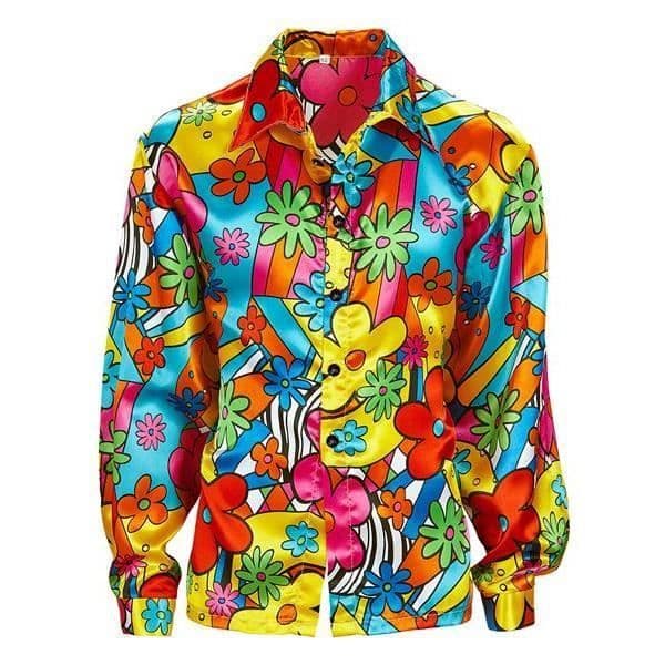 Hippieblommig skjorta - Baba cool - 60'-70' - Flerfärgad - Vuxen - Vit