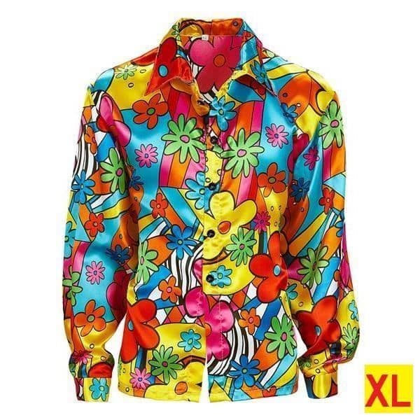 Hippieblommig skjorta - Baba cool - 60'-70' - Flerfärgad - Vuxen - Vit
