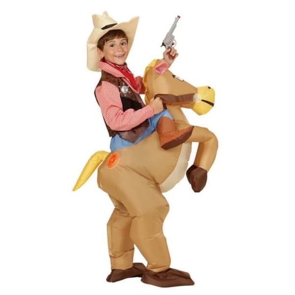 Uppblåsbar cowboyhäst med hatt för barn