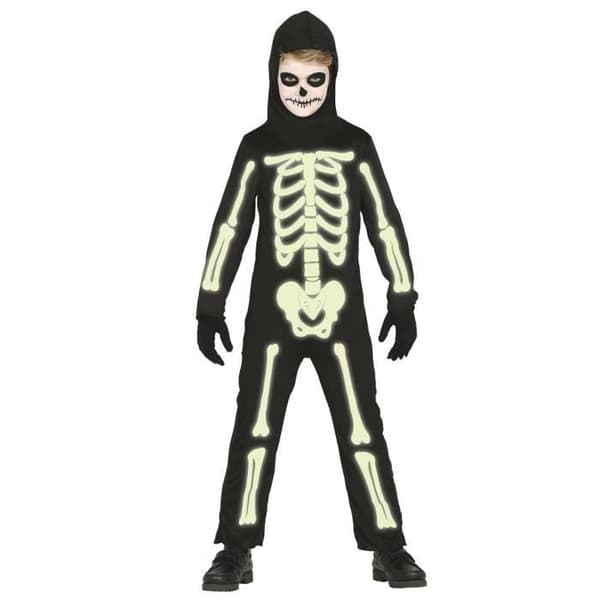 Fosforescerande skeleton barndräkt - ALPEXE - Storlek 7-9 år - Polyester - Användning inomhus