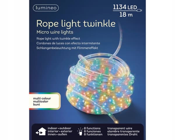 LED juletræslys, farvet, udendørs, IP44, 18 m