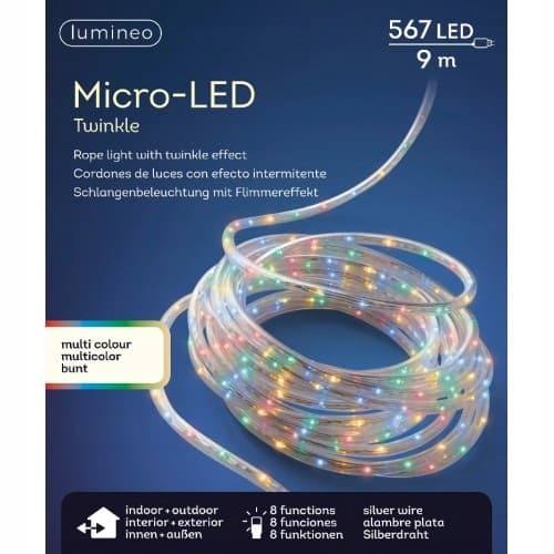 LED julelys farvet IP44 9 m