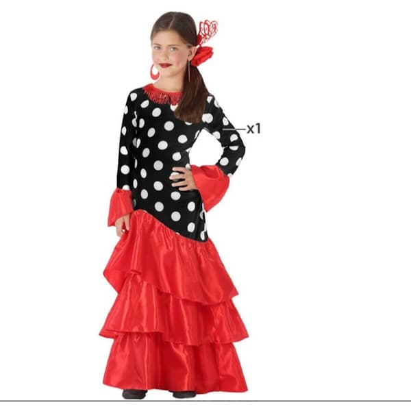 Maskeraddräkt vuxna Flamenca Svart Röd Spanien - 7-9 år