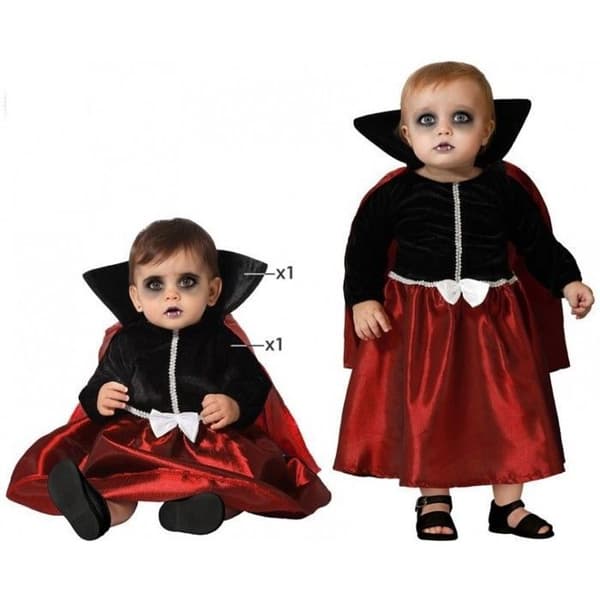 Baby Girl Vampire Costume - ATOSA - Sammets- och satinklänning - Kap med stor krage - Svart