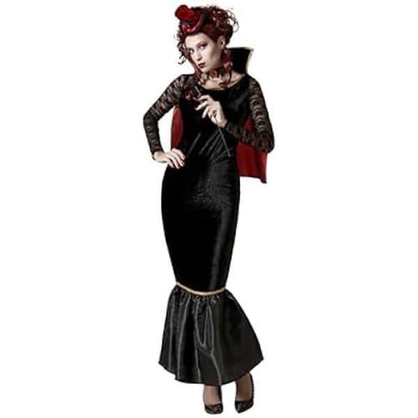 Vampyrdräkt - ATOSA - Elegant och mystisk - Röd cape - Svart klänning - För Halloween