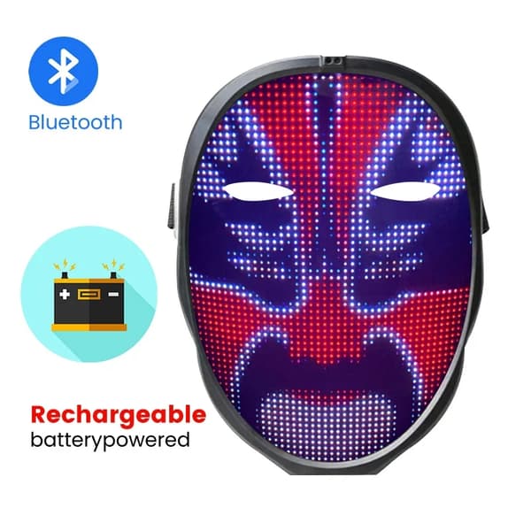 LED Lysende Maske, Bluetooth-aktiveret, Dækkende Ansigt,genopladelig