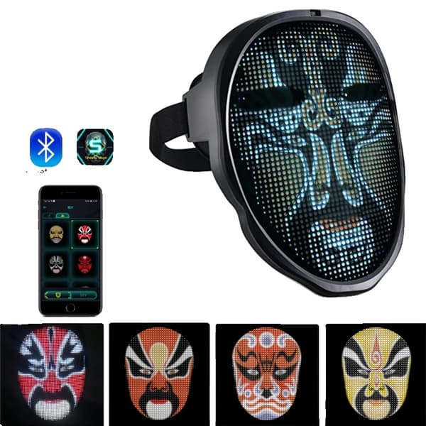 Bluetooth LED Ansigtsmaske, APP Kontrol, Gestus Sensorik,115 mønstre