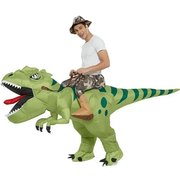 Ilmapuhallettava dinosauruspuku, kestävä polyesteri, helppo puhaltaa täyteen,Aikuinen 150-190 cm, Yksi koko
