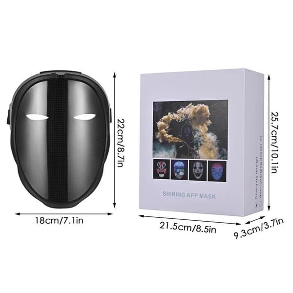 LED-ansiktsmask, Bluetooth APP-kontroll, anpassningsbara bilder,Typ-c laddning