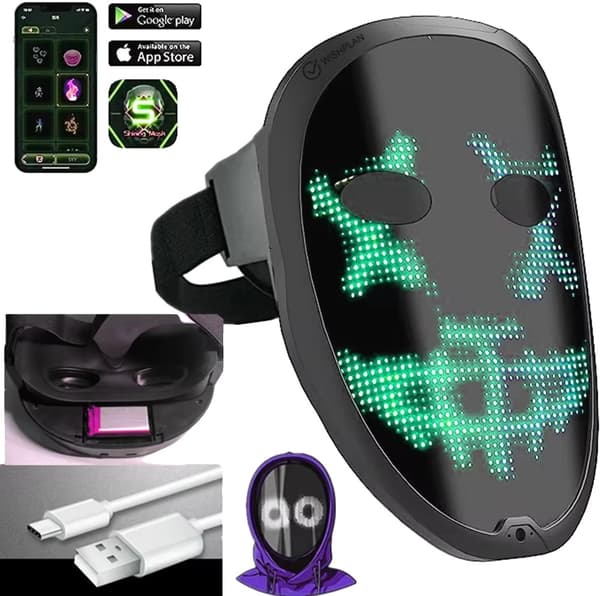 LED App-Styret Maske, Bluetooth Forbindelse, 45 Dynamiske Billeder,Type 2