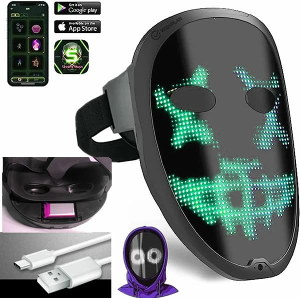 Älykäs LED-maski, mukautettavat mallit, Type C USB -lataus,Tyyppi C