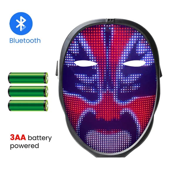 LED Lysende Maske, Bluetooth-aktiveret, Dækkende Ansigt,batteri