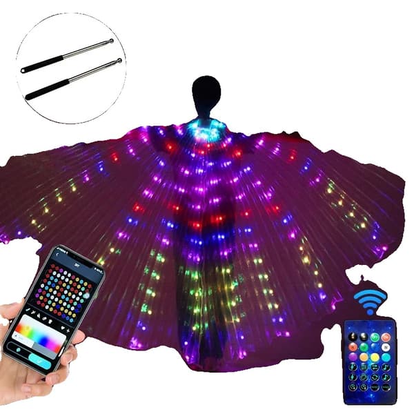 Belly Dance LED-vingar, RGB-färgglad smart fjärrkontroll, 150 LED-pärlor,Rgbic fjärrkontroll