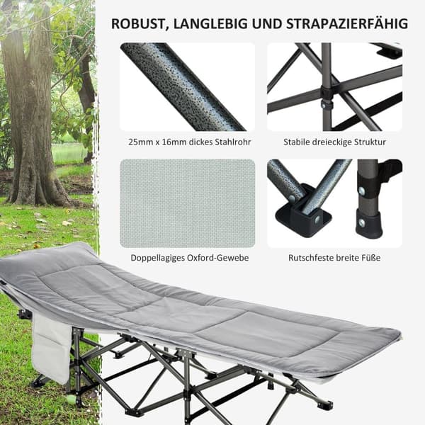 Sammenklappelig Camping Seng, 188x64.5x53 cm, Lys Grå
