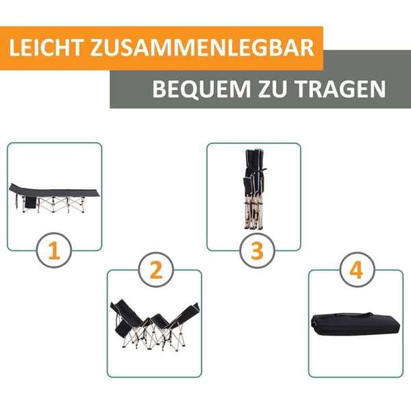 Camping Seng, 190x68x52 cm, Sort