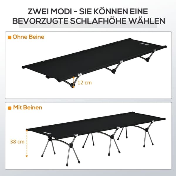 Camping Säng, 190x65x38 cm, Svart