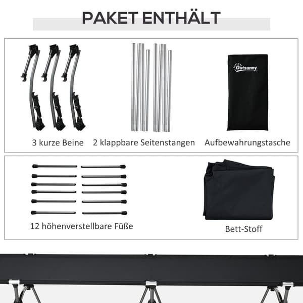 Camping Säng, 190x65x38 cm, Svart