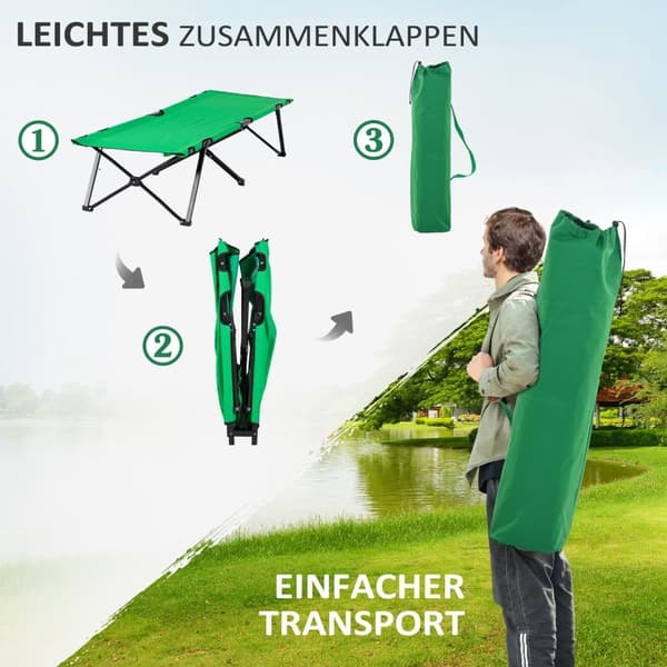 Camping Seng, A20-194, 200x73x49 cm, Grøn Sort