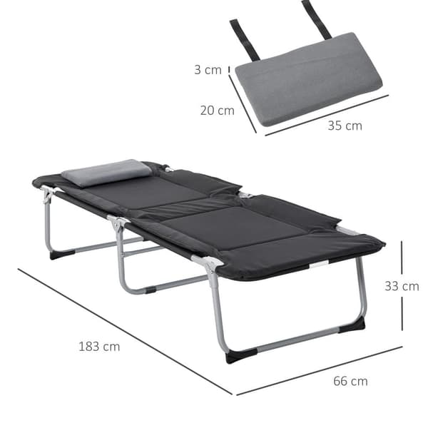 Camping Seng, 183x66x33 cm, Sort Sølv