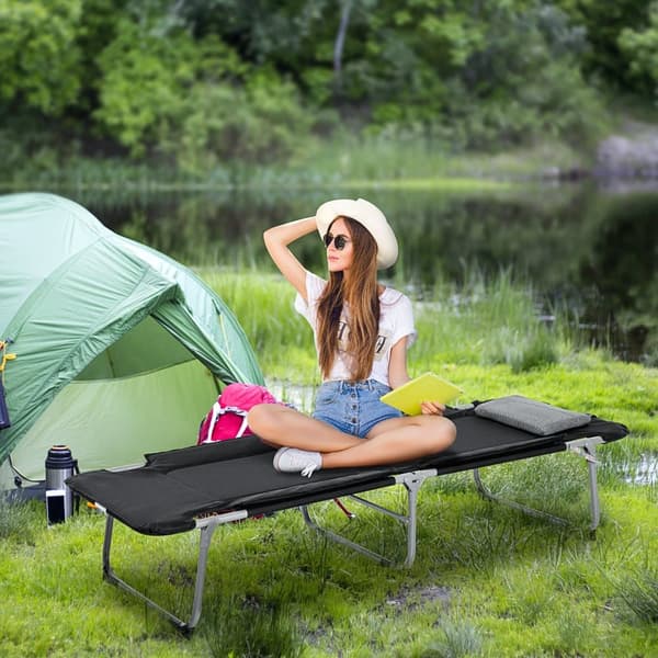 Camping Seng, 183x66x33 cm, Sort Sølv
