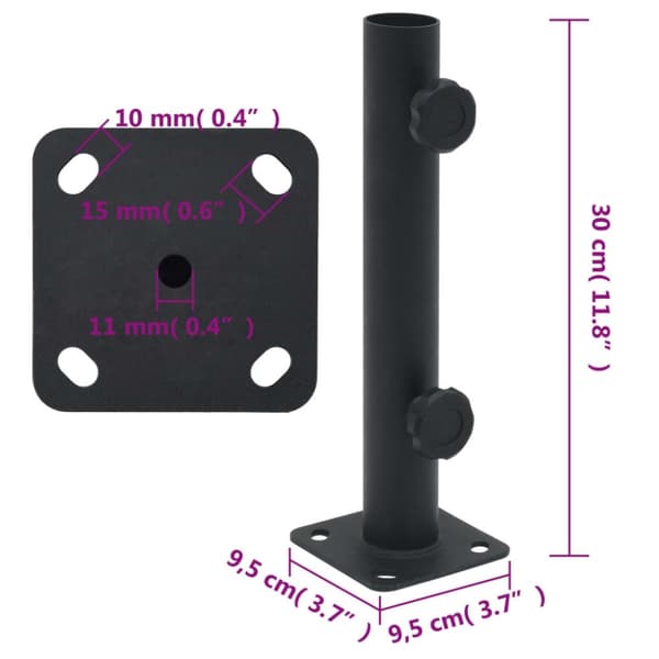 vidaXL Parasollfot for Ø32/34/38 mm stang matt svart stål