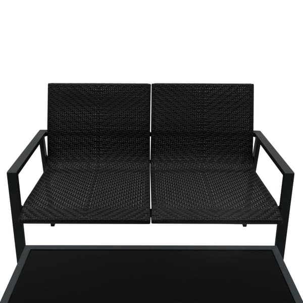 Rattanmöbelgrupp 4 Delar för Uteplats – Svart | 2-sitssoffa | 2 Stolar och Bord med Glasbordsskiva | Väderbeständig | Regnskydd ingår | Perfekt för Tr