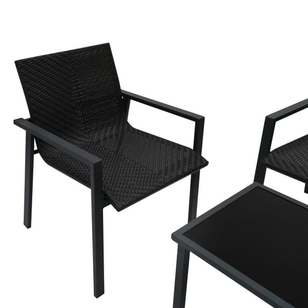 Rattanmöbelgrupp 4 Delar för Uteplats – Svart | 2-sitssoffa | 2 Stolar och Bord med Glasbordsskiva | Väderbeständig | Regnskydd ingår | Perfekt för Tr