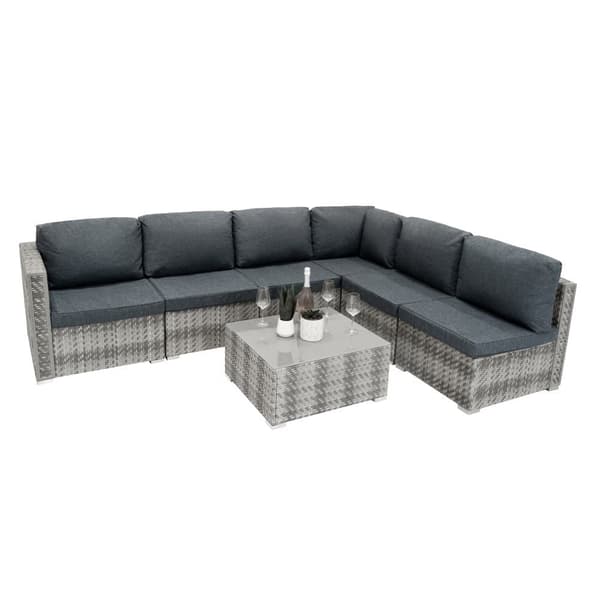Rattan Modular Garden Furniture Set & Storage Box Sofa Sectional Chairs With Cushions Coffee Table Waterproof Lining Chest Gas Lift Lid Wheels Outdoor
