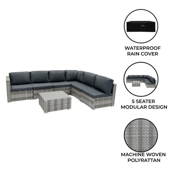 Rattan Modular Garden Furniture Set & Storage Box Sofa Sectional Chairs With Cushions Coffee Table Waterproof Lining Chest Gas Lift Lid Wheels Outdoor
