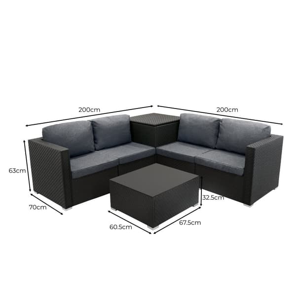Rattan Modular Garden Furniture Set & Storage Box Sofa Sectional Chairs With Cushions Coffee Table Waterproof Lining Chest Gas Lift Lid Wheels Outdoor