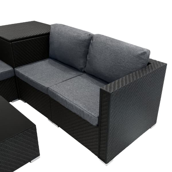 Rattan Modular Garden Furniture Set & Storage Box Sofa Sectional Chairs With Cushions Coffee Table Waterproof Lining Chest Gas Lift Lid Wheels Outdoor