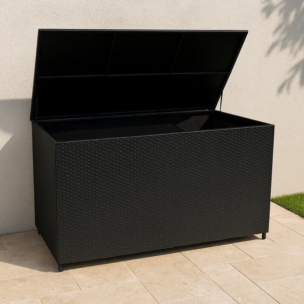 Rattan Modular Garden Furniture Set & Storage Box Sofa Sectional Chairs With Cushions Coffee Table Waterproof Lining Chest Gas Lift Lid Wheels Outdoor