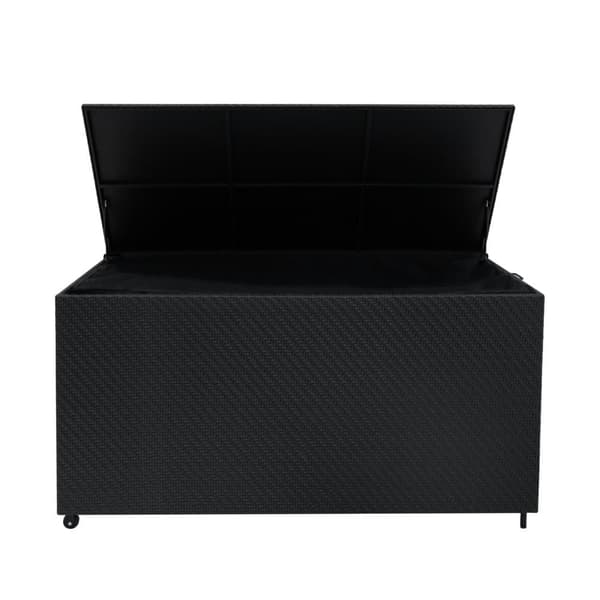 Rattan Modular Garden Furniture Set & Storage Box Sofa Sectional Chairs With Cushions Coffee Table Waterproof Lining Chest Gas Lift Lid Wheels Outdoor