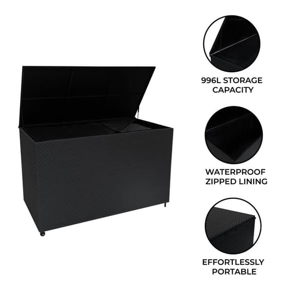 Rattan Modular Garden Furniture Set & Storage Box Sofa Sectional Chairs With Cushions Coffee Table Waterproof Lining Chest Gas Lift Lid Wheels Outdoor