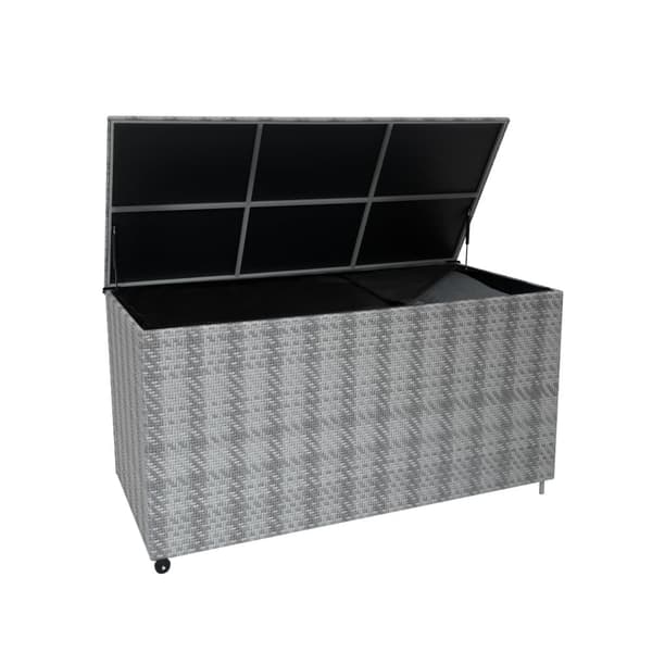 Rattan Modular Garden Furniture Set & Storage Box Sofa Sectional Chairs With Cushions Coffee Table Waterproof Lining Chest Gas Lift Lid Wheels Outdoor
