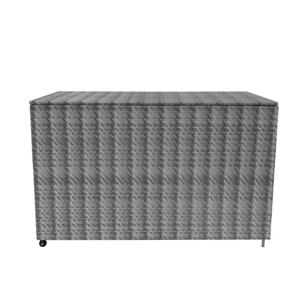 Rattan Modular Garden Furniture Set & Storage Box Sofa Sectional Chairs With Cushions Coffee Table Waterproof Lining Chest Gas Lift Lid Wheels Outdoor