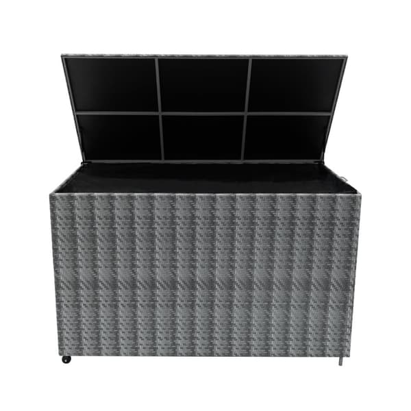 Rattan Modular Garden Furniture Set & Storage Box Sofa Sectional Chairs With Cushions Coffee Table Waterproof Lining Chest Gas Lift Lid Wheels Outdoor