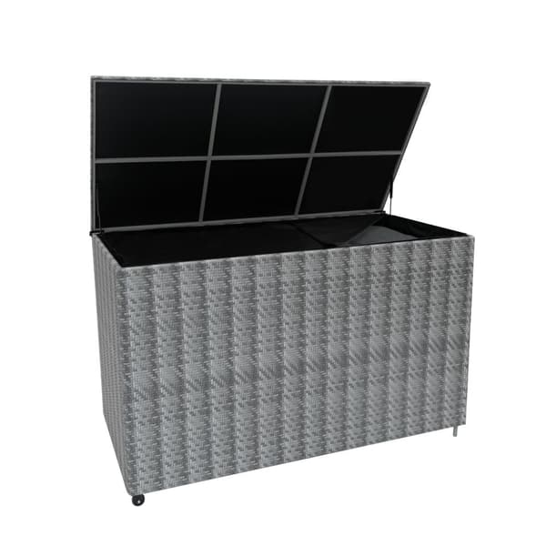 Rattan Modular Garden Furniture Set & Storage Box Sofa Sectional Chairs With Cushions Coffee Table Waterproof Lining Chest Gas Lift Lid Wheels Outdoor
