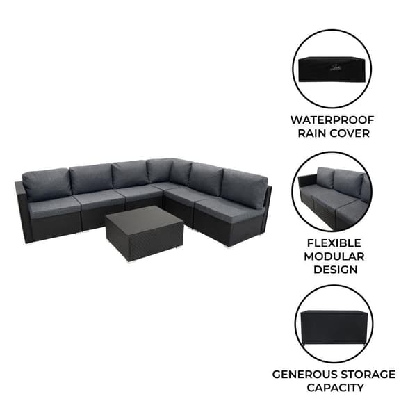 Rattan Modular Garden Furniture Set & Storage Box Sofa Sectional Chairs With Cushions Coffee Table Waterproof Lining Chest Gas Lift Lid Wheels Outdoor