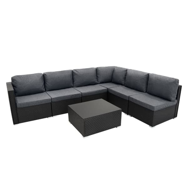 Rattan Modular Garden Furniture Set & Storage Box Sofa Sectional Chairs With Cushions Coffee Table Waterproof Lining Chest Gas Lift Lid Wheels Outdoor