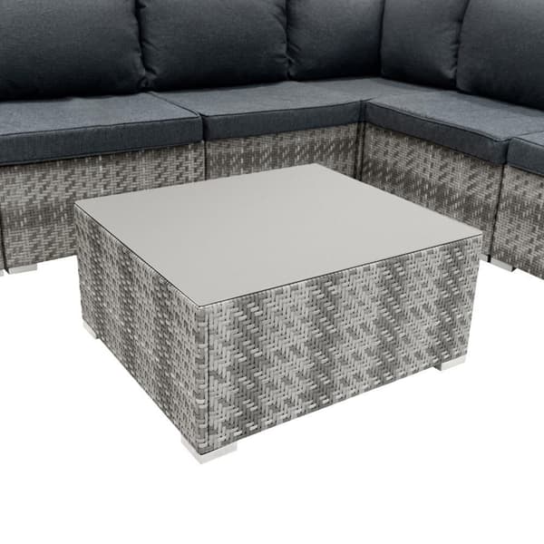 Rattan Modular Garden Furniture Set & Storage Box Sofa Sectional Chairs With Cushions Coffee Table Waterproof Lining Chest Gas Lift Lid Wheels Outdoor