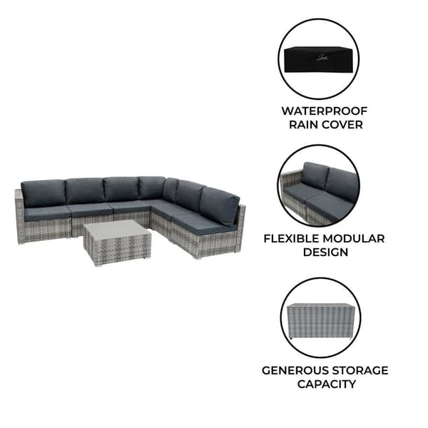 Rattan Modular Garden Furniture Set & Storage Box Sofa Sectional Chairs With Cushions Coffee Table Waterproof Lining Chest Gas Lift Lid Wheels Outdoor