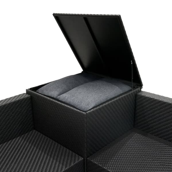 Rattan Modular Garden Furniture Set & Storage Box Sofa Sectional Chairs With Cushions Coffee Table Waterproof Lining Chest Gas Lift Lid Wheels Outdoor