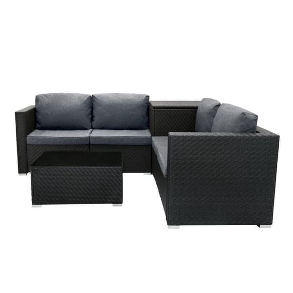 Rattan Modular Garden Furniture Set & Storage Box Sofa Sectional Chairs With Cushions Coffee Table Waterproof Lining Chest Gas Lift Lid Wheels Outdoor