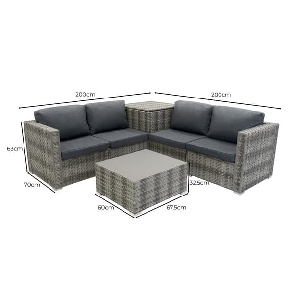 Rattan Modular Garden Furniture Set & Storage Box Sofa Sectional Chairs With Cushions Coffee Table Waterproof Lining Chest Gas Lift Lid Wheels Outdoor