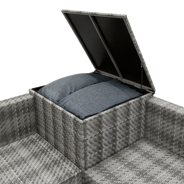 Rattan Modular Garden Furniture Set & Storage Box Sofa Sectional Chairs With Cushions Coffee Table Waterproof Lining Chest Gas Lift Lid Wheels Outdoor